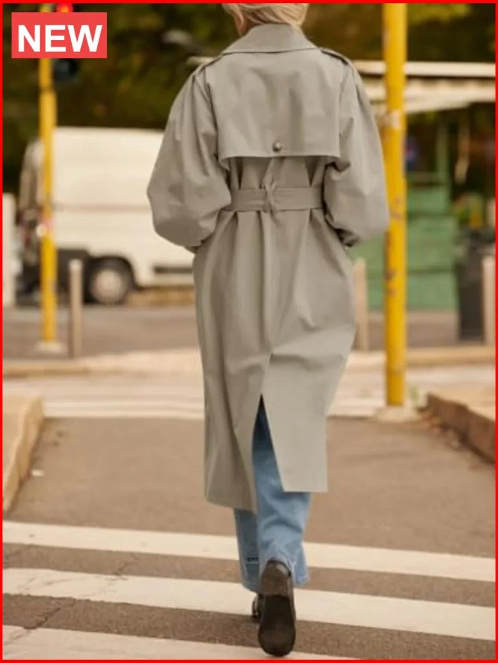 Oversized Double Breasted Trench Coat with Belt - Picture 5 of 7
